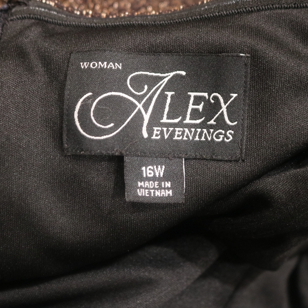 Alex Evenings Plus Size Off-the-Shoulder Side-Slit Glitter Dress - Black/Copper - Picture 9 of 12